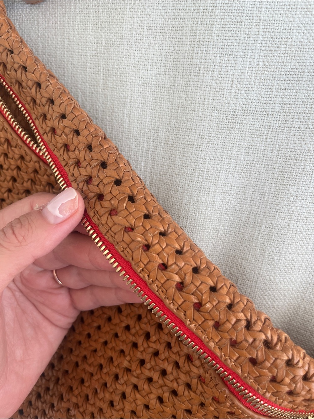 Clare V Grande Fanny Rattan Crossbody with Red Zip - Picture 13 of 15